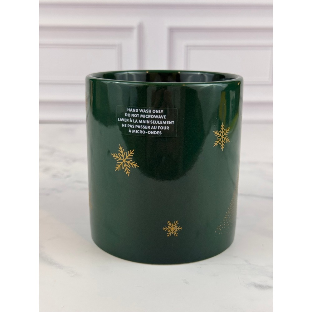 Starbucks 2025 Holiday Mug Green Snowflakes Tree Shaped Handle 4" MINT! - Picture 4 of 8